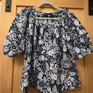 LOFT Navy and White Floral Blouse